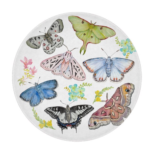 Watercolor Butterflies in Flight Cutting Board (Front)