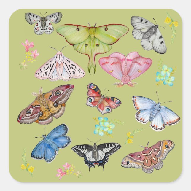 Watercolor Butterflies in Flight Square Sticker (Front)
