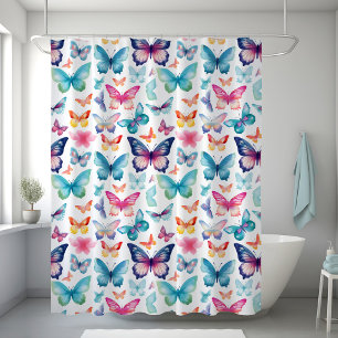 Watercolor Butterflies in rainbow colors Shower Curtain