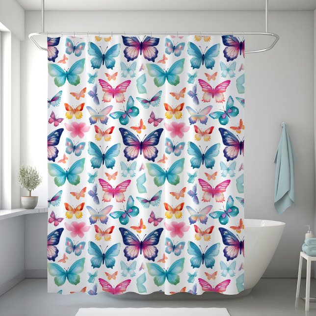 Watercolor Butterflies in rainbow colours Shower Curtain (Creator Uploaded)