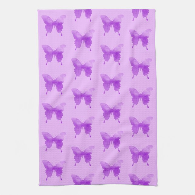 Watercolor Butterflies - Lavender and Violet Tea Towel (Vertical)