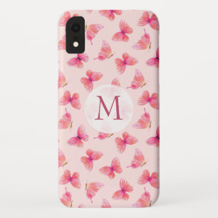 Watercolor Butterflies Monogram Blush iPhone XR Case