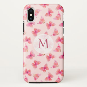 Watercolor Butterflies Monogram Blush iPhone XS Case