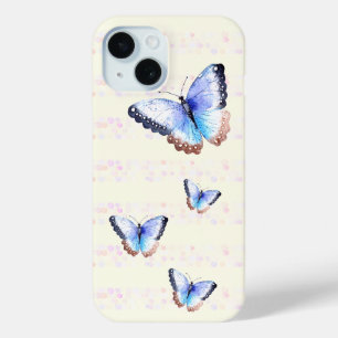 Watercolor Butterflies on Bokeh Light Stripes iPhone 15 Case