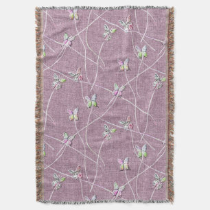Watercolor Butterflies on Dusty Pink Throw Blanket