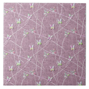 Watercolor Butterflies on Dusty Pink Tile