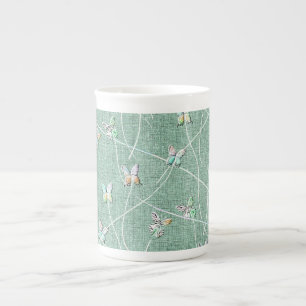 Watercolor  Butterflies on Mint Green  Bone China Mug