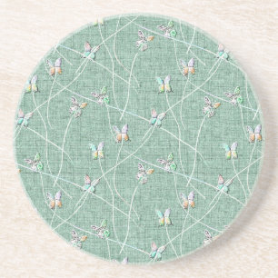 Watercolor  Butterflies on Mint Green  Coaster