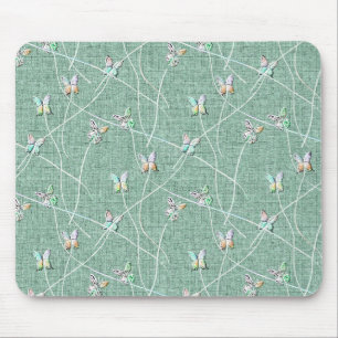 Watercolor Butterflies on Mint Green Mouse Mat