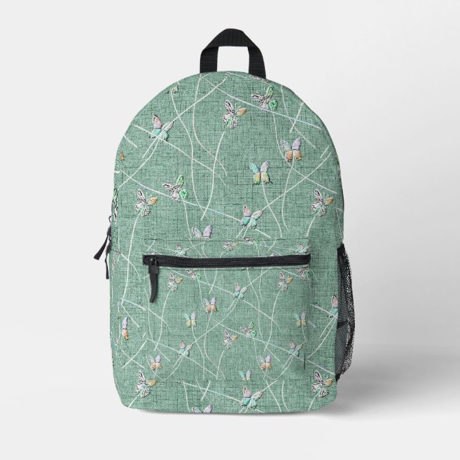 Watercolor  Butterflies on Mint Green  Printed Backpack (Front)