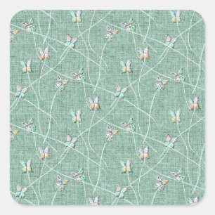 Watercolor Butterflies on Mint Green Square Sticker