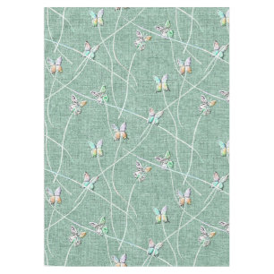Watercolor Butterflies on Mint Green Tablecloth