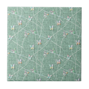 Watercolor  Butterflies on Mint Green  Tile