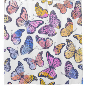 Watercolor Butterflies: Pastel Vintage Pattern. Shower Curtain