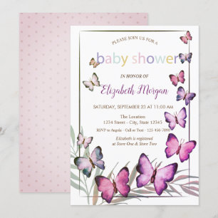 Watercolor Butterflies Polka Dots Baby Shower Invitation