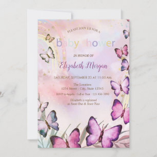 Watercolor Butterflies Rainbow Baby Shower Invitation