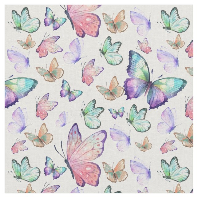 Watercolor Butterflies Seamless Pattern Fabric (Close Up)