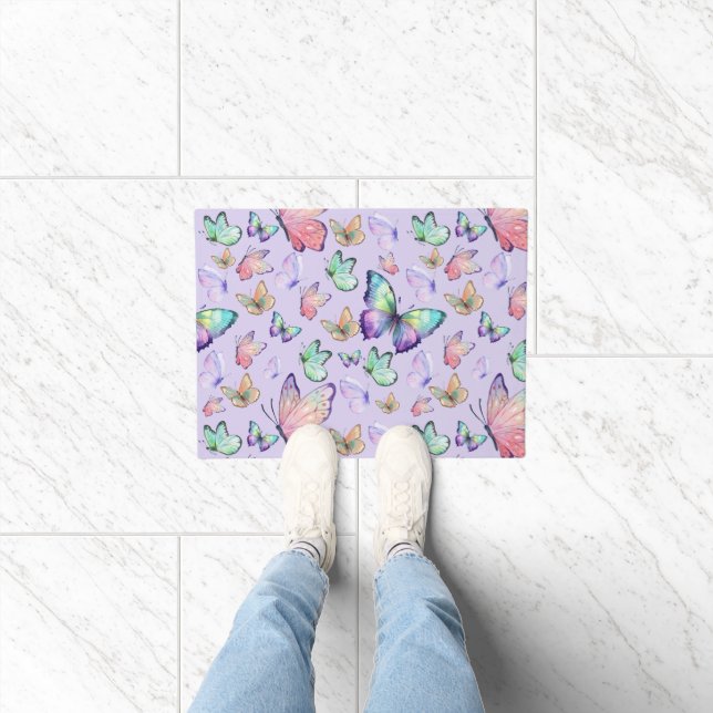 Watercolor Butterflies Seamless Pattern Purple Doormat (Indoor)