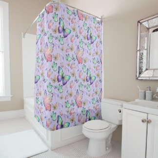 Watercolor Butterflies Seamless Pattern Purple Shower Curtain