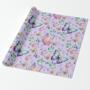 Watercolor Butterflies Seamless Pattern Purple Wrapping Paper