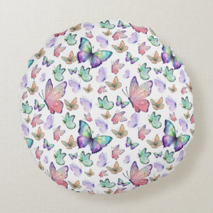 Watercolor Butterflies Seamless Pattern Round Cushion