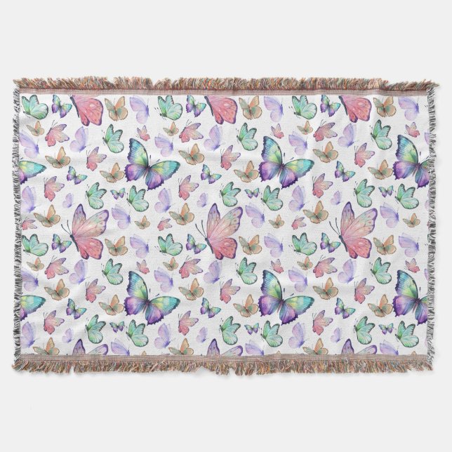 Watercolor Butterflies Seamless Pattern Throw Blanket (Front)