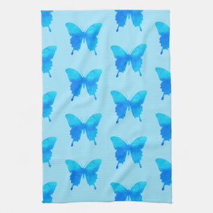 Watercolor Butterflies - Shades of Sky Blue Tea Towel
