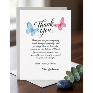Watercolor Butterflies Sympathy Funeral Thank You  Card
