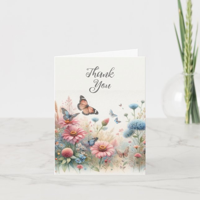 Watercolor Butterflies Thank You Card (Front)