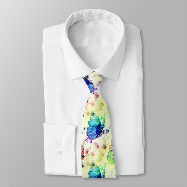 Watercolor Butterflies Tie (Tied)