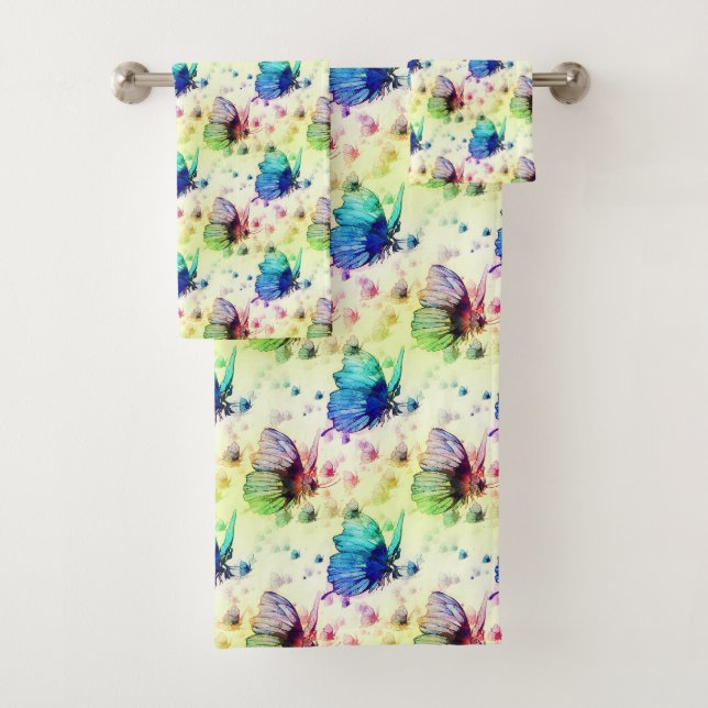 Watercolor Butterflies Towel Set (Insitu)