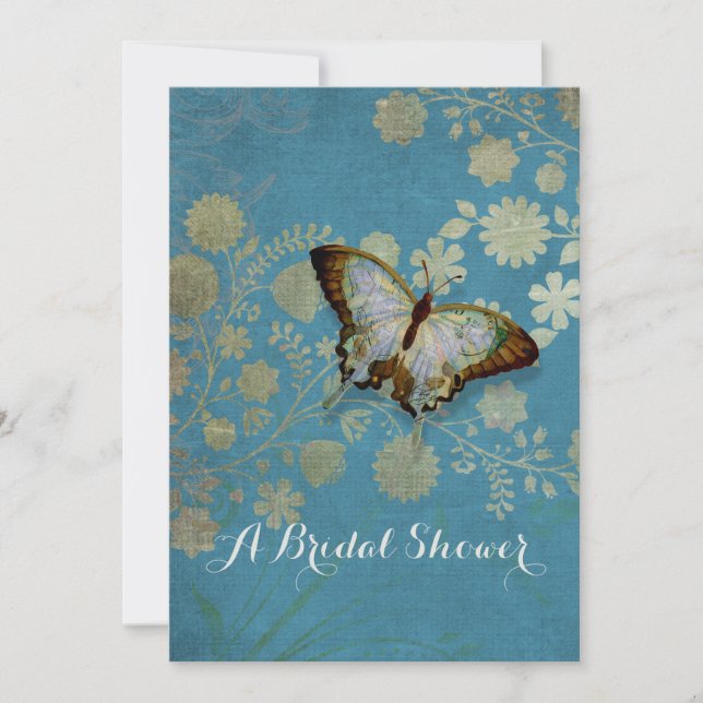 Watercolor Butterflies w Modern Floral Pattern Invitation (Front)