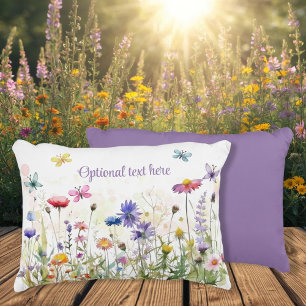 Watercolor Butterflies wildflower bokeh text  Decorative Cushion