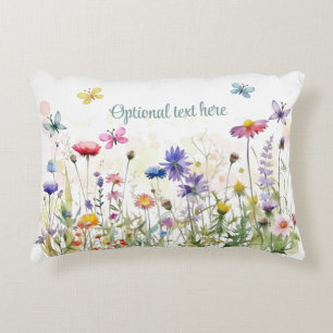 Watercolor Butterflies wildflower bokeh text mint Decorative Cushion