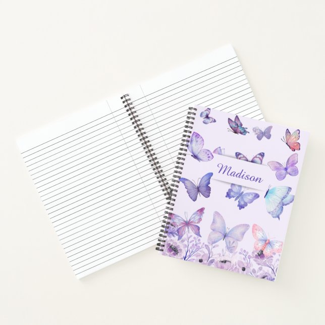 Watercolor Butterflies Wildflowers Garden Lilac Notebook (Inside)