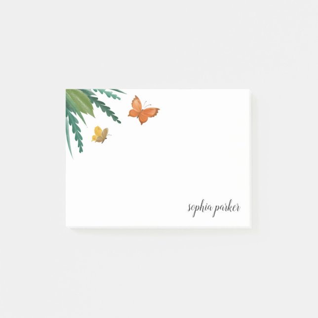 Watercolor Butterflies with Green Foliage Post-it Notes (Front)