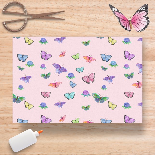 Watercolor Butterflies With Hydrangeas Tissue Paper (Creator Uploaded)