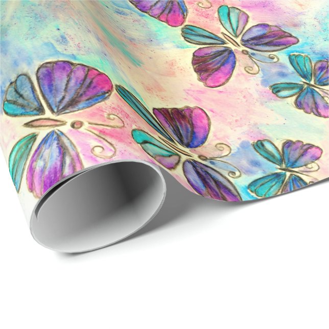 Watercolor Butterflies Wrapping Paper (Roll Corner)
