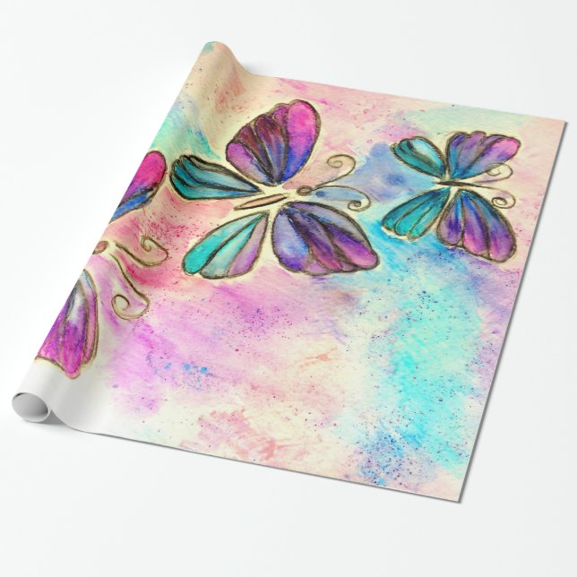 Watercolor Butterflies Wrapping Paper (Unrolled)