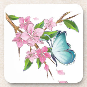 Watercolor Butterfly and Blossoms Coaster