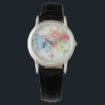 Watercolor Butterfly and Flowers Elegant Monogram Watch<br><div class="desc">Pretty watercolor flower and butterfly art.</div>