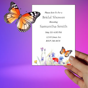 Watercolor Butterfly and Wildflowers Bridal Shower Invitation