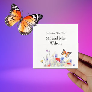 Watercolor Butterfly and Wildflowers Dinner Napkin