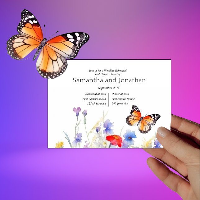 Watercolor Butterfly and Wildflowers Rehearsal  Invitation (Creator Uploaded)