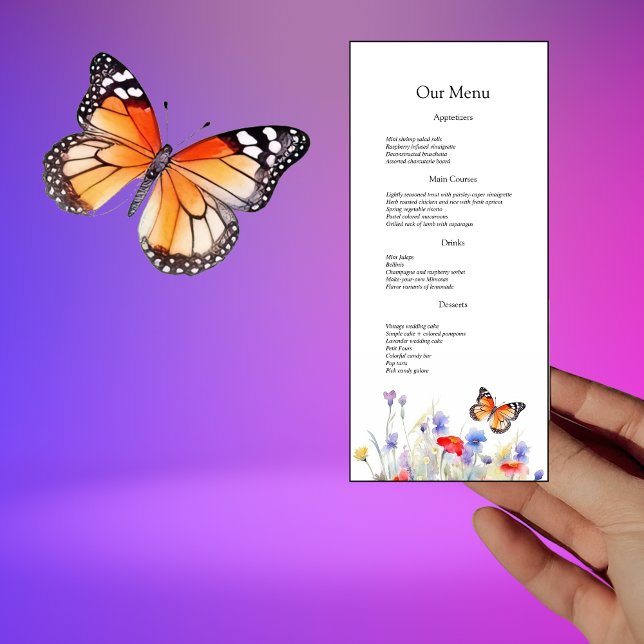 Watercolor Butterfly and Wildflowers Wedding  Menu (Creator Uploaded)