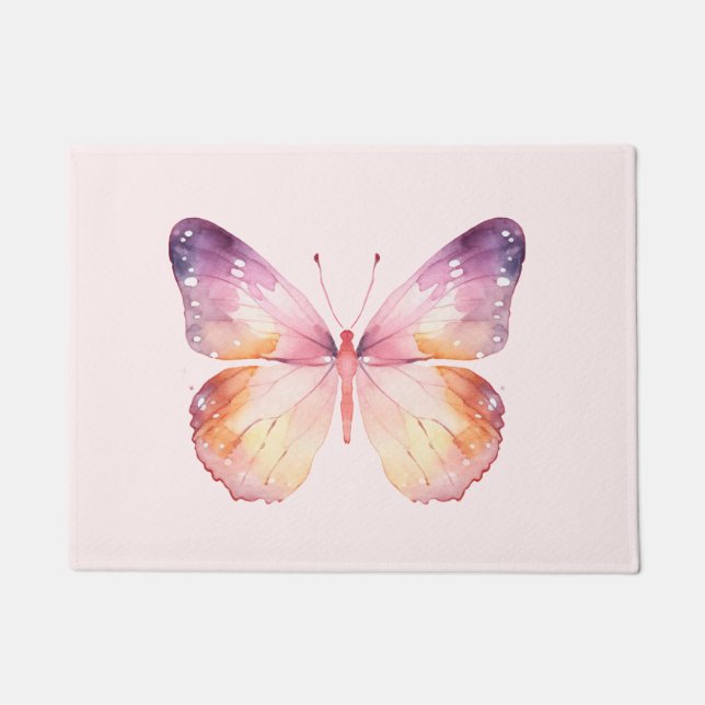 Watercolor Butterfly Art  Doormat (Front)