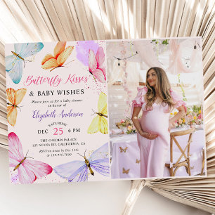 Watercolor Butterfly Baby Girl Baby Shower Photo Invitation