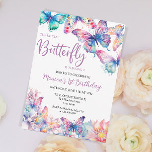 Watercolor Butterfly Baby Girl's 1st Birthday  Invitation