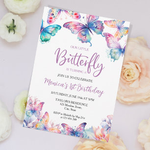 Watercolor Butterfly Baby Girl's 1st Birthday  Invitation