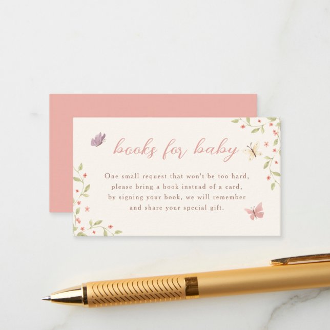 Watercolor Butterfly Baby Shower Books For Baby Enclosure Card (Front/Back In Situ)